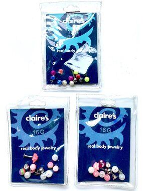 3 PC Lot Claires 16G Labret Lip Piercing Barbell Surgical Steel Post Studs Y2K